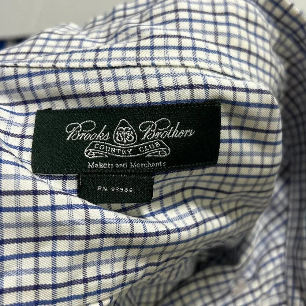 Brooks Brothers Blue and White Check Dress Shirt Egyptian Cotton Size XL/L